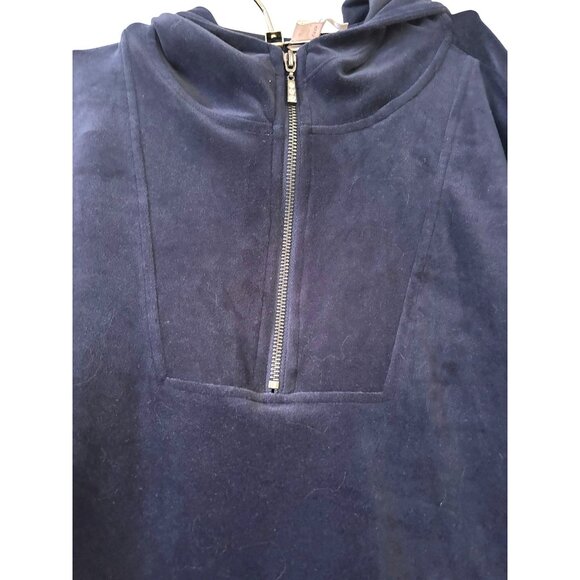 Cable & Gauge Studio Navy Velour Tracksuit w Half-Zip Hoodie & Wide-Leg Pants - Picture 2 of 9